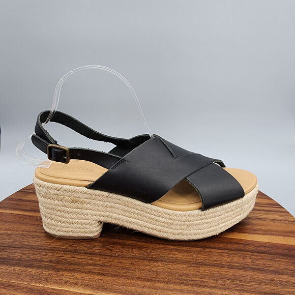 Soludos Sandals Women's 9 Black Leather Comfort Platform Wedge Espadrilles - Picture 1 of 8